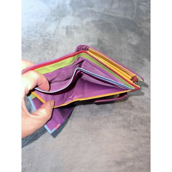 NICOLI Womens Red Leather Multicolor Interior Bifold Zip Around Wallet - Picture 9 of 11